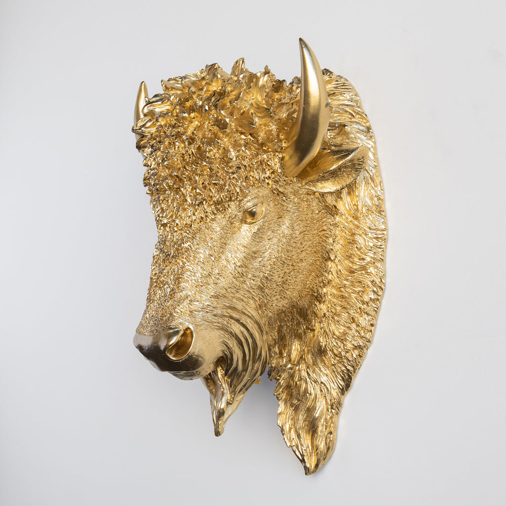 Sculpted Faux Bison Head Wall Decor