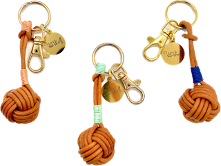 Cognac Leather Knot Keychain with Modern Accent Colors