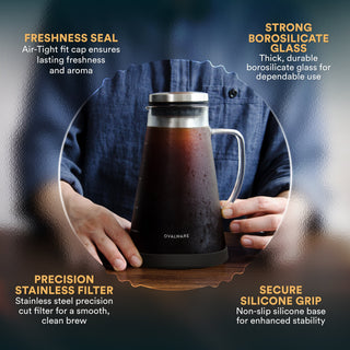 Glass Cold Brew Coffee Maker with Filter – 34 oz or 50.7 oz