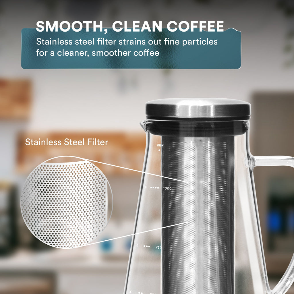 Glass Cold Brew Coffee Maker with Filter – 34 oz or 50.7 oz