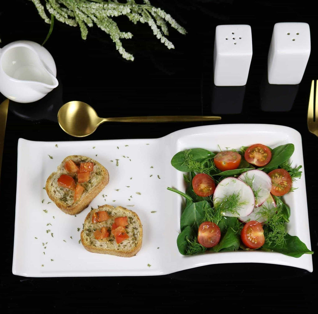 Sectional Salad Plate Set of 4 | Fine Bone China Divided Serving Plates