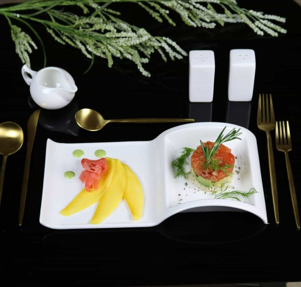 Sectional Salad Plate Set of 4 | Fine Bone China Divided Serving Plates