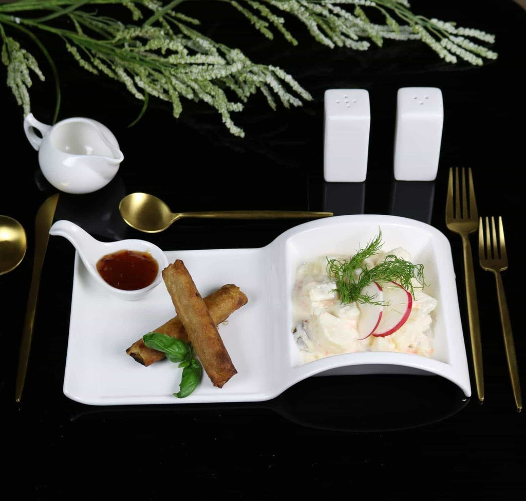Sectional Salad Plate Set of 4 | Fine Bone China Divided Serving Plates