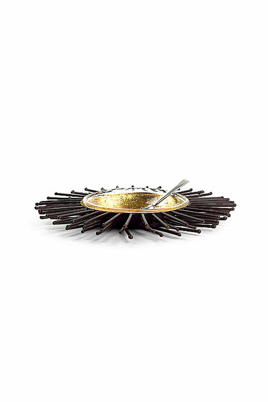 Iron and Gold - Leaf Sea Urchin Bowl with Glass Liner and Silver Spoon - Anara Lifestyle