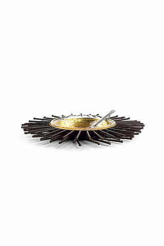 Iron and Gold - Leaf Sea Urchin Bowl with Glass Liner and Silver Spoon - Anara Lifestyle