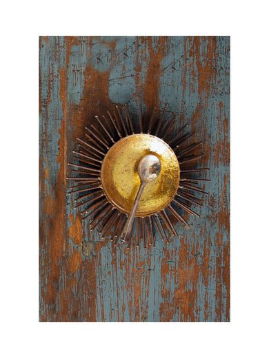 Iron and Gold - Leaf Sea Urchin Bowl with Glass Liner and Silver Spoon - Anara Lifestyle