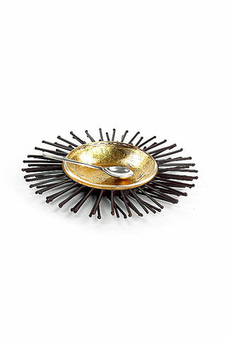 Iron and Gold - Leaf Sea Urchin Bowl with Glass Liner and Silver Spoon - Anara Lifestyle