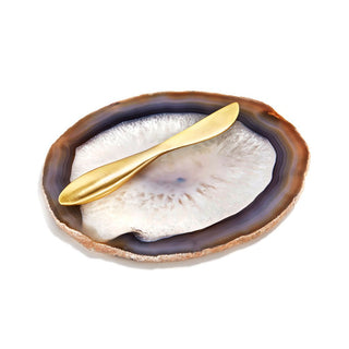 Ita Gemstone Cheese Plate & Spreader Set in Sand Agate & Gold - Anara Lifestyle
