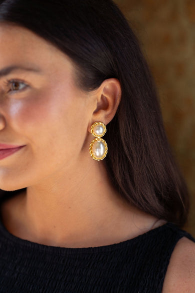 Jackie Pearl & Gold Roped Statement - Earrings - Belle of the Ball