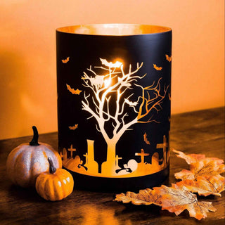 Matte Black Graveyard Halloween Hurricane Candle Holder
