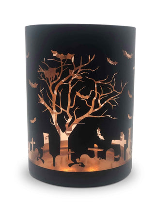 Matte Black Graveyard Halloween Hurricane Candle Holder