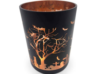 Matte Black Graveyard Halloween Hurricane Candle Holder