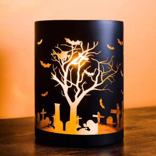 Matte Black Graveyard Halloween Hurricane Candle Holder