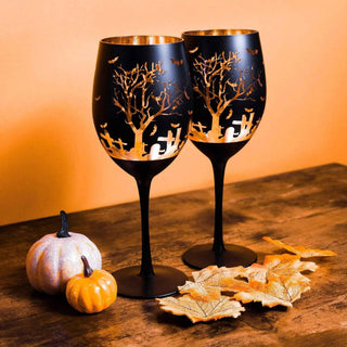 Matte Black Graveyard Halloween Wine Goblets – Set of 2