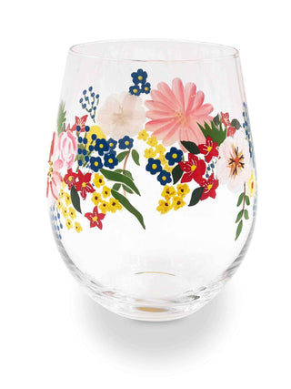 Hand-Painted Floral Stemless Wine Glasses – Set of 2