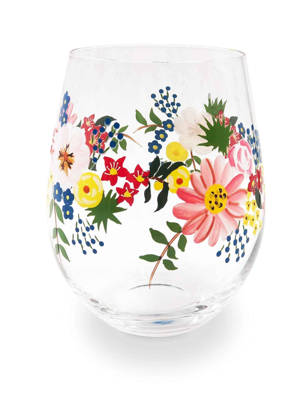 Hand-Painted Floral Stemless Wine Glasses – Set of 2