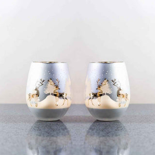 Frosted Gold & Silver Deer Stemless Wine Glasses – Set of 2