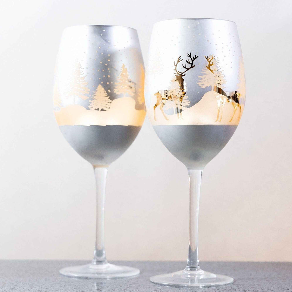 Gold & Silver Winter Deer Wine Glasses – Set of 2