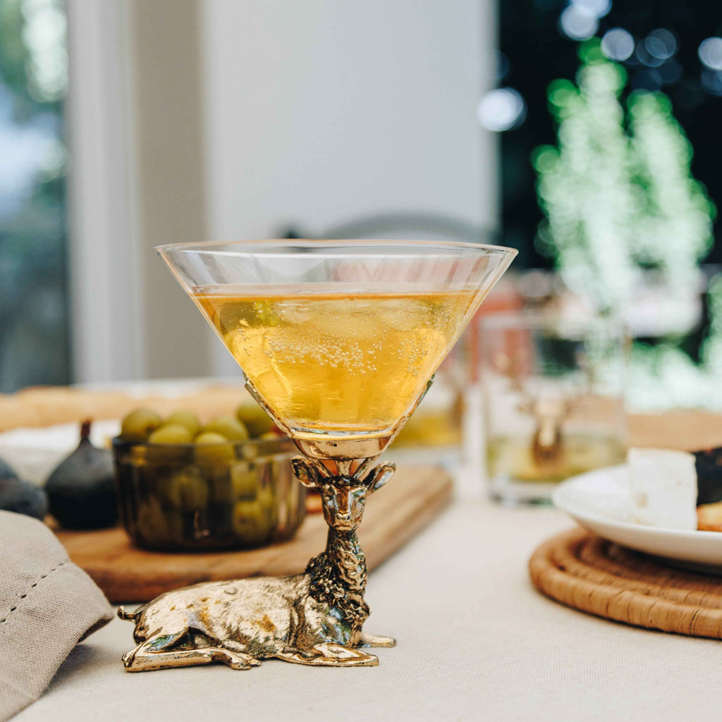 Gold Stag Martini Glasses with Sculpted Antler Bases – Set of 2
