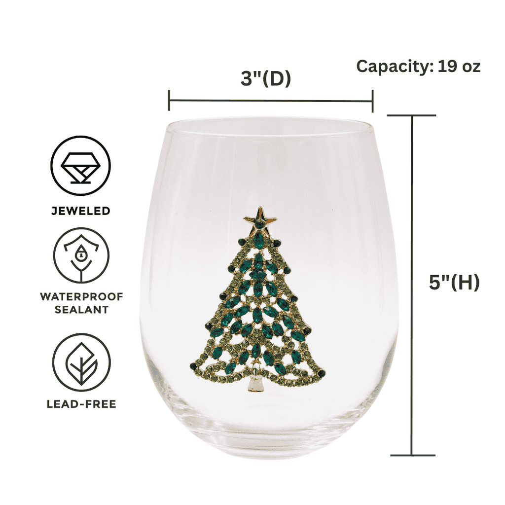 Jeweled Christmas Tree Stemless Wine Glasses – Set of 2