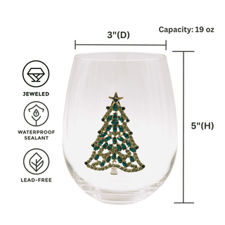 Jeweled Christmas Tree Stemless Wine Glasses – Set of 2