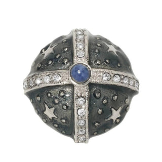 Silver Gray Enamel Round Clip Earrings