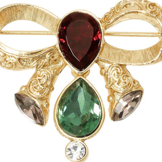 Gold Bow Brooch with Crystals