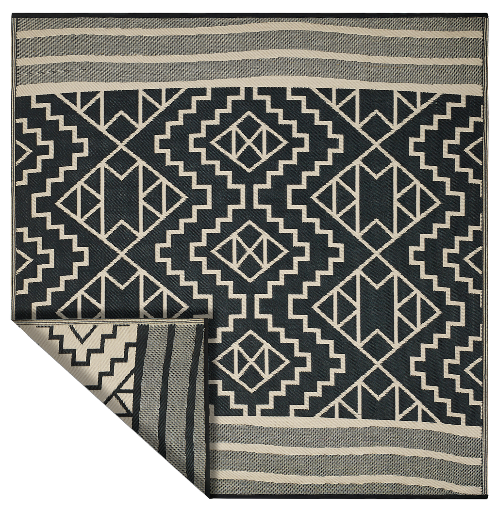 Kilimanjaro Black Boho Reversible Outdoor Patio Rug