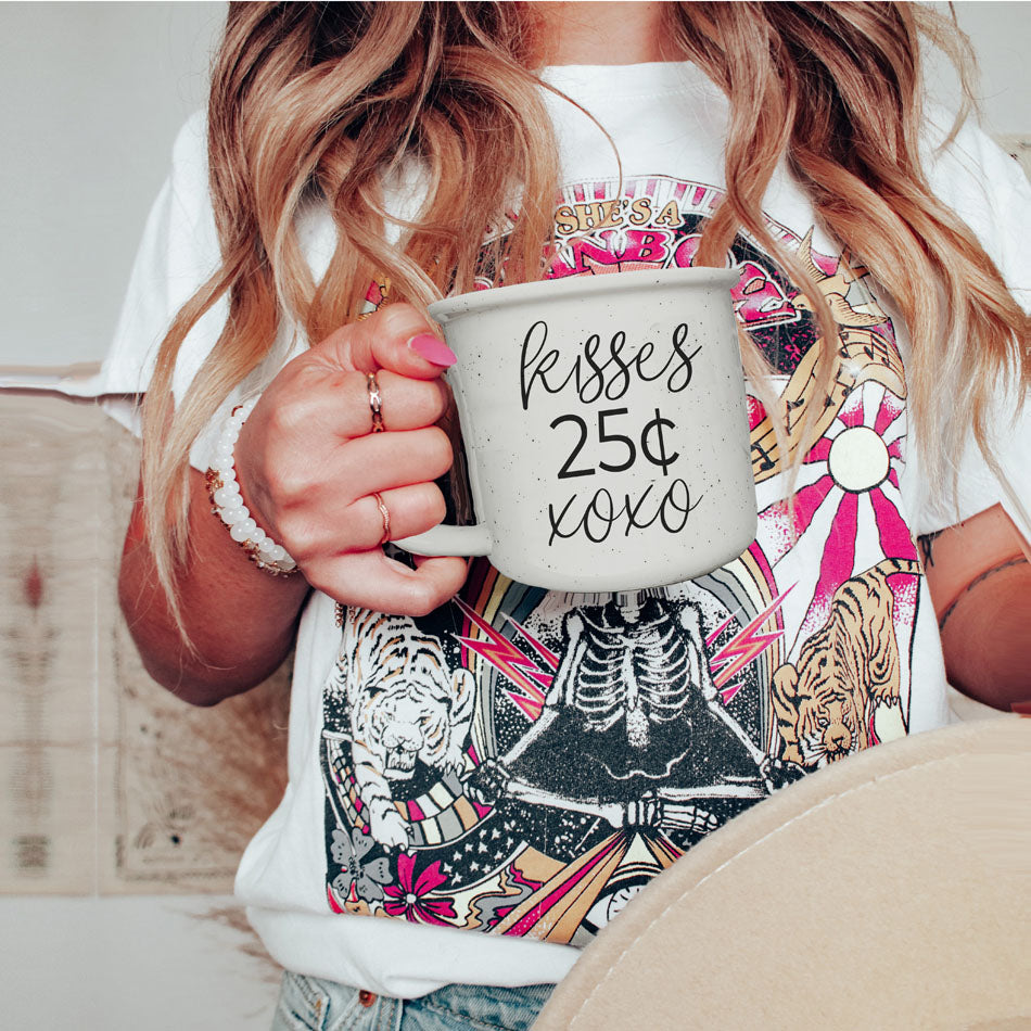 Kisses 25 Cents Ceramic Mug – Vintage Campfire Style Coffee Mug