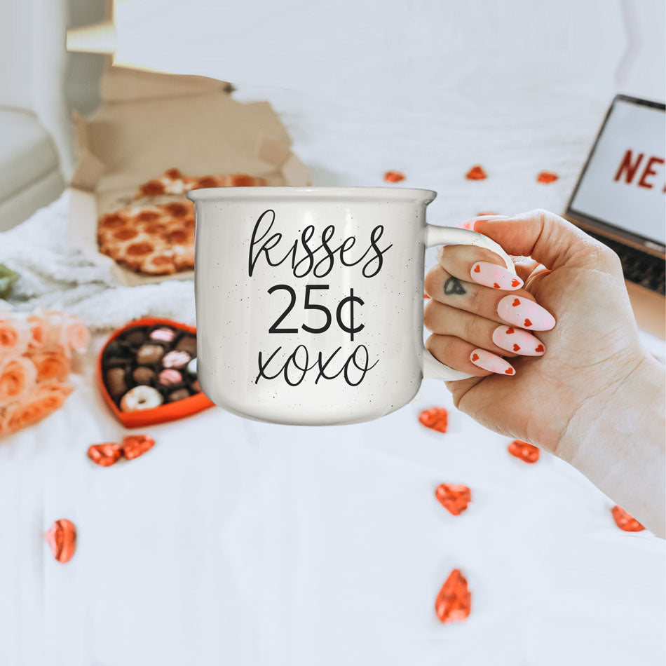 Kisses 25 Cents Ceramic Mug – Vintage Campfire Style Coffee Mug