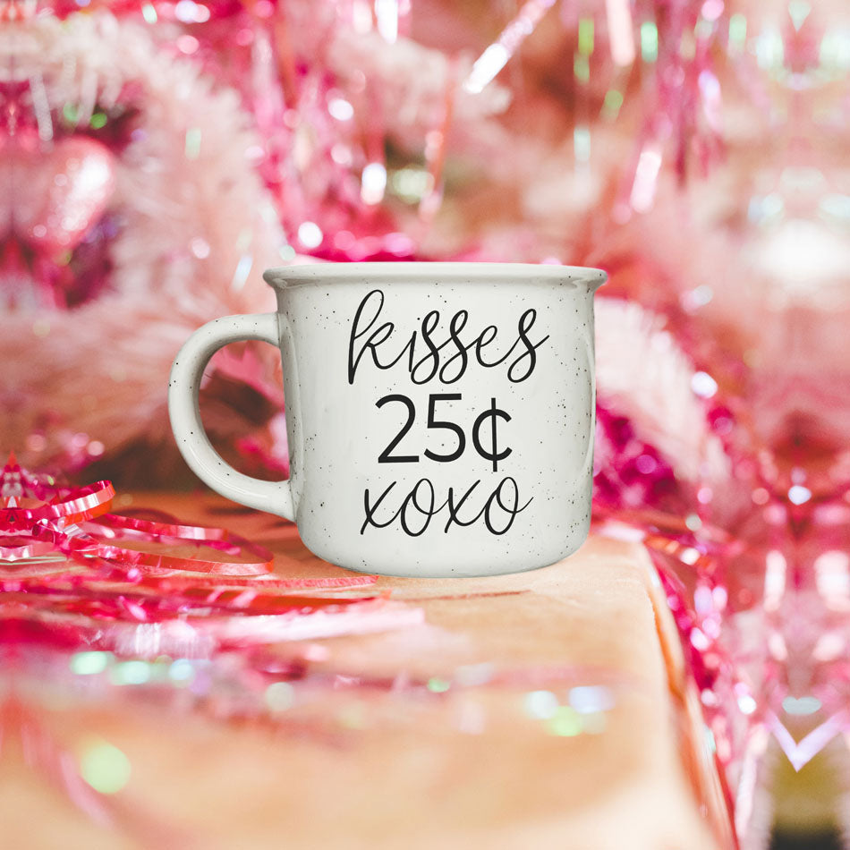 Kisses 25 Cents Ceramic Mug – Vintage Campfire Style Coffee Mug