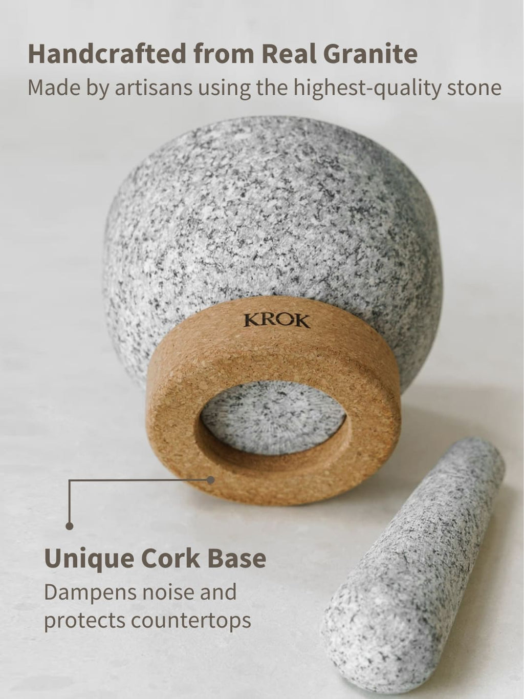KROK Handmade Thai Granite Mortar & Pestle with Cork Base