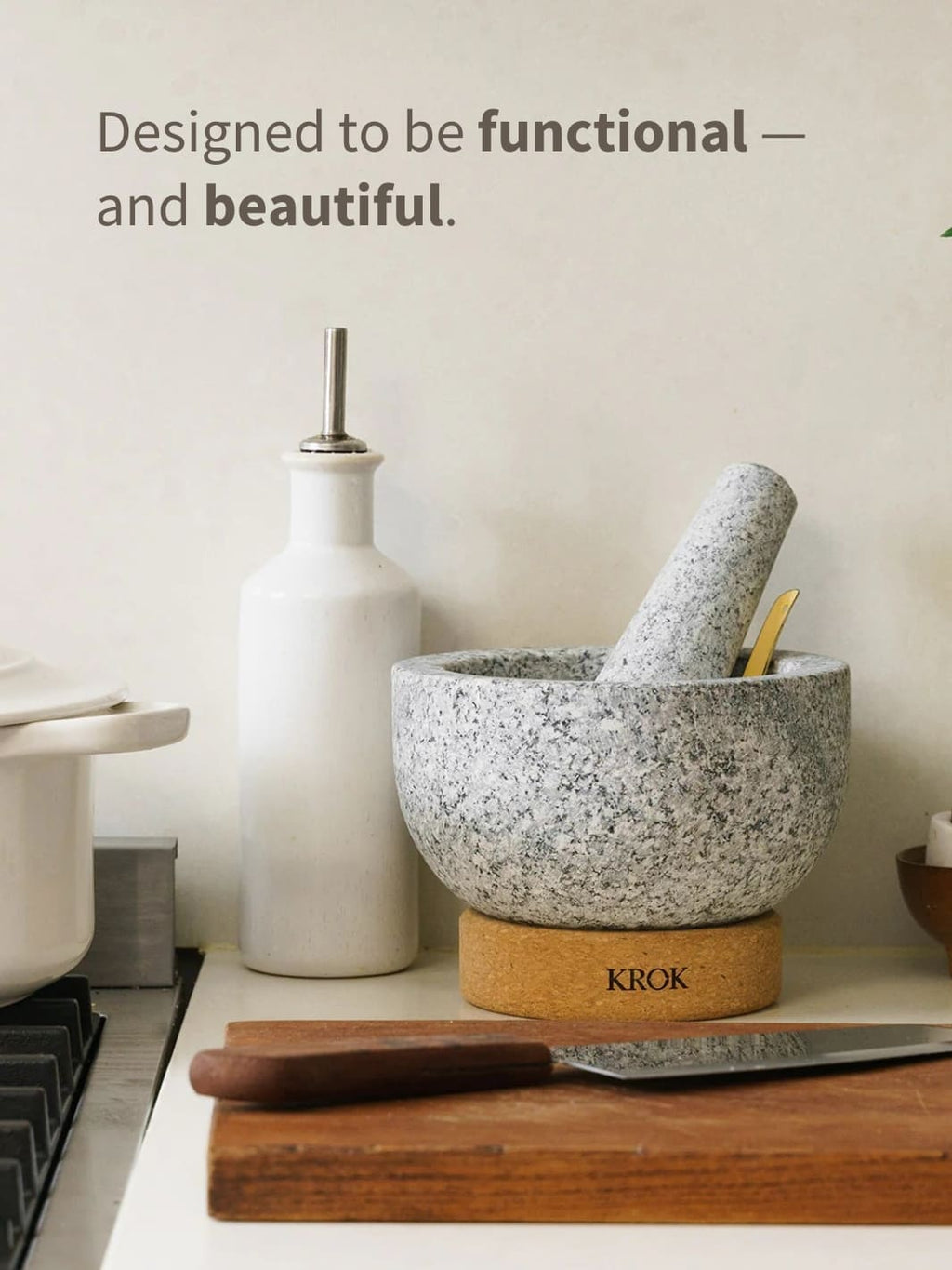 KROK Handmade Thai Granite Mortar & Pestle with Cork Base