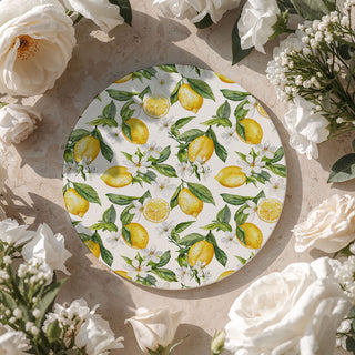 Mediterranean Lemon Ceramic Coasters – Blue Tile & Citrus Designs (4