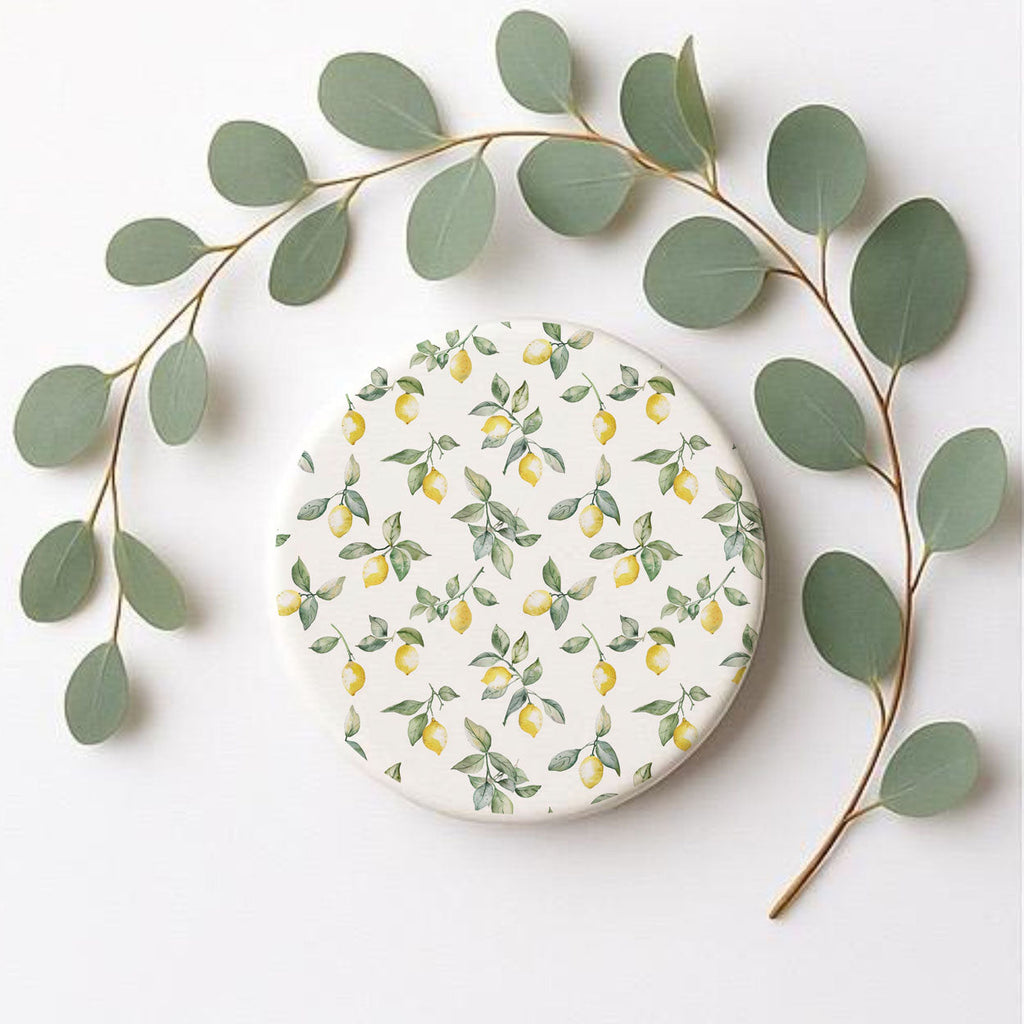 Mediterranean Lemon Ceramic Coasters – Blue Tile & Citrus Designs (4