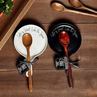 Lick the Spoon Cursive Spoon Rest with Wooden Spoon – Funny Porcelain Kitchen Gift