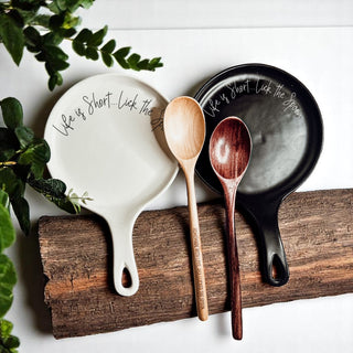 Lick the Spoon Cursive Spoon Rest with Wooden Spoon – Funny Porcelain Kitchen Gift