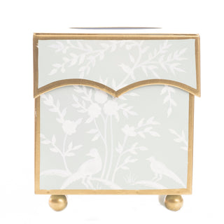 Mint Green & White Chinoiserie Wastepaper Basket & Tissue | Elegant Bath Décor