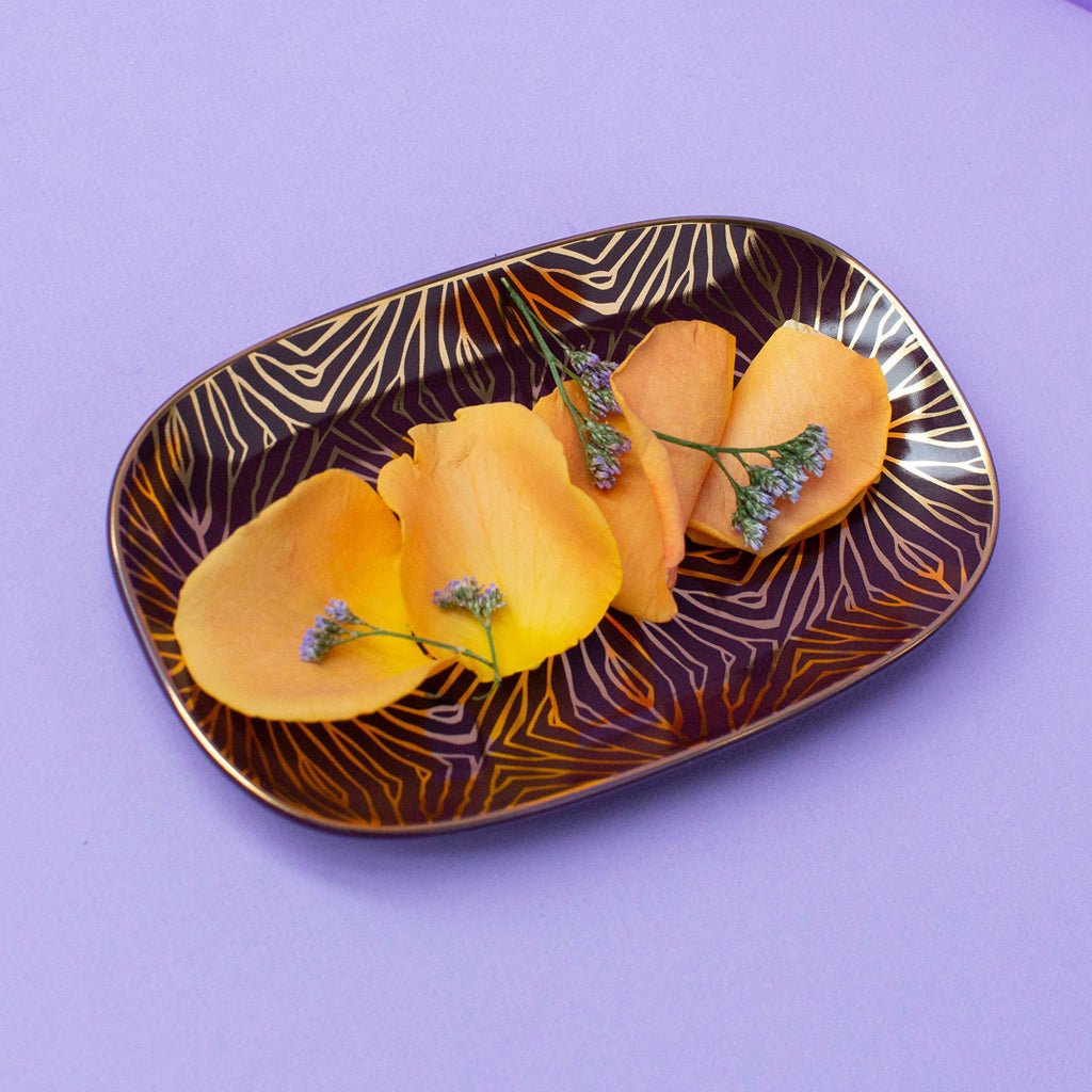 Lily Pad Plum & Gold Catchall Tray – 24K Gold Accent in Limited Edition - Anara Lifestyle
