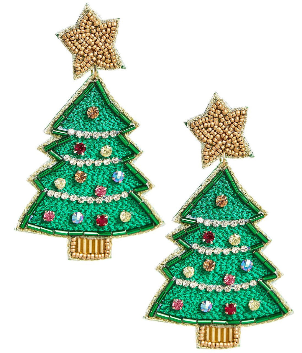 Christmas Tree Beaded Earring - Gold Star Top