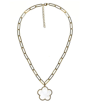 Clover - Gold & Pearl - Paperclip Charm Necklace