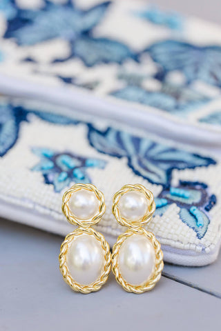 Jackie Pearl & Gold Roped Statement - Earrings - Belle of the Ball