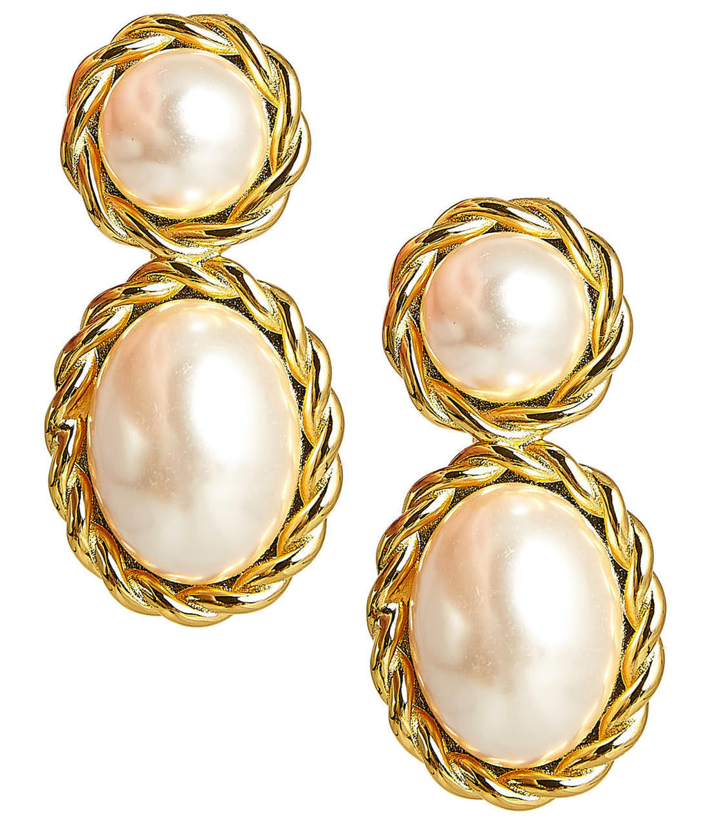 Jackie Pearl & Gold Roped Statement - Earrings - Belle of the Ball
