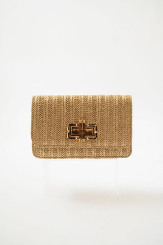 Lilly Gold Woven Straw Clutch with Bamboo Toggle