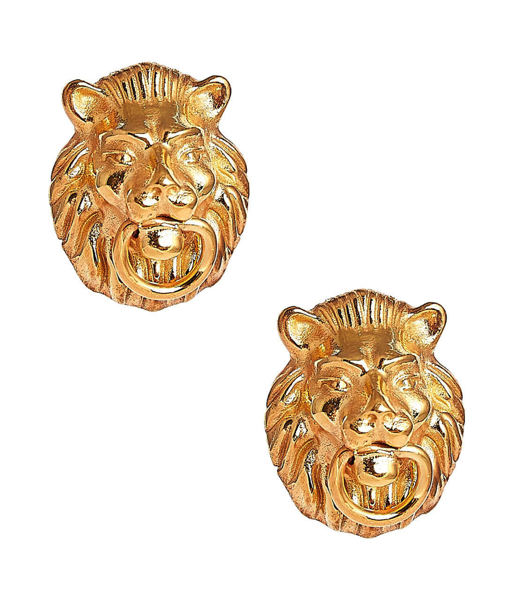 Lion Door Knocker Earrings in Gold Brass