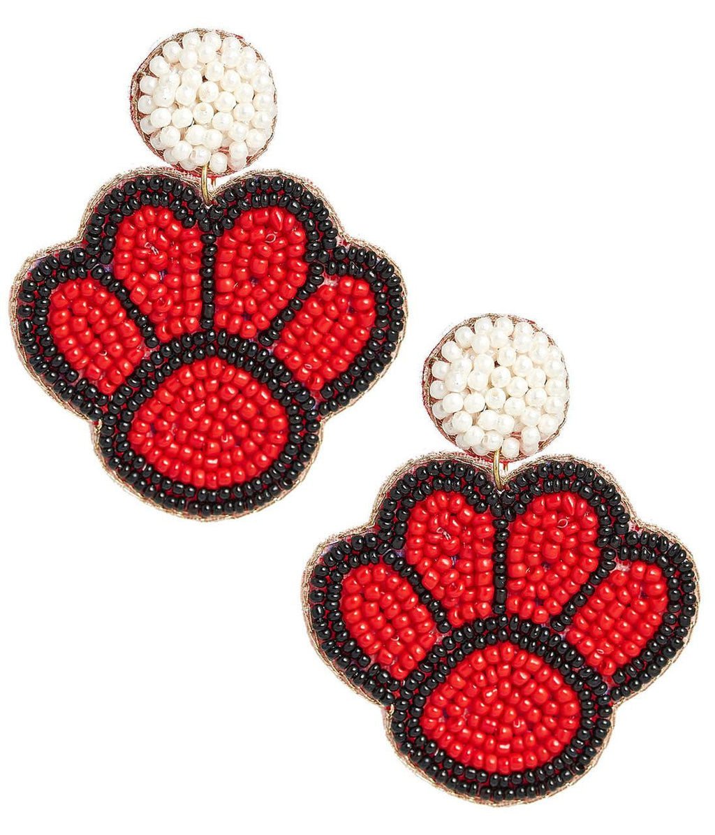 Paw Print - Red & Black Fabric Backed Beaded Earrings