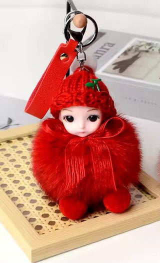 Luxury Custom Real Fox Fur Sleeping Doll Keychain – Cute Plush DIY Jewelry & Handbag Ornament - Anara Lifestyle