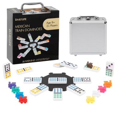 Elegant Double 12 Dominoes Set with Aluminum Case – 91 Piece Mexican Train Game