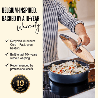 Maestro 3.5 QT Nonstick Sauté Pan with Lid – Deep Pan for Sautéing and Braising