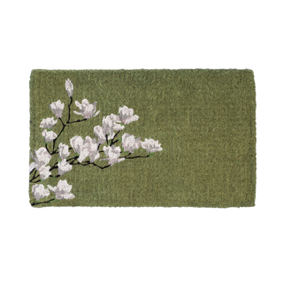 Magnolia Branch Green Floral Coir Doormat